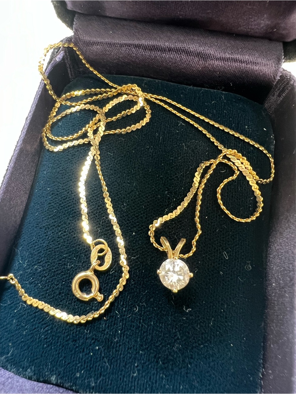 14K Gold Solitaire Pendant Necklace with Diamond